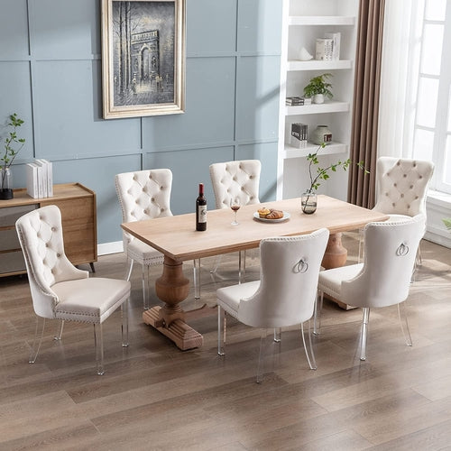 Velvet Tufted Dining Chairs Set of 4 with Acrylic Legs