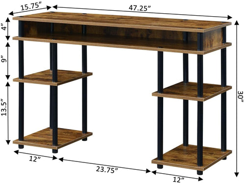Student Desk with Shelves – Barnwood & Black No-Tools Assembly