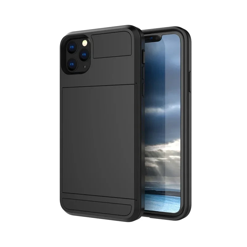 Slide Wallet Credit Card Slot PC Phone Case For iPhone 13 12 Mini 11 14 15 16 Pro Max Plus 17 air TPU Armor Shockproof Cover