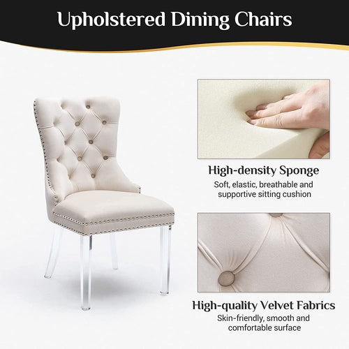 Velvet Tufted Dining Chairs Set of 4 with Acrylic Legs
