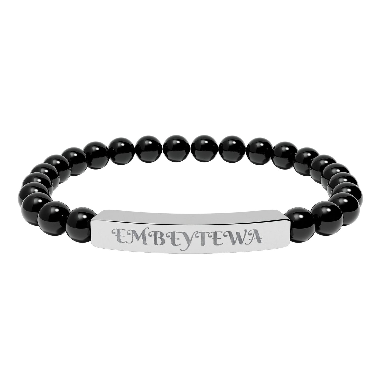 EMBEYTEWA Beaded Bracelet - Tigrinska Engraved Steel & Black Onyx