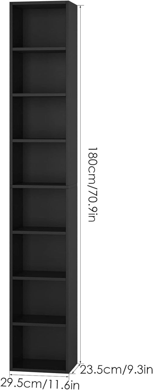 8 Tier Media Tower Rack With Adjustable Shelves Black 70 Inch Tall