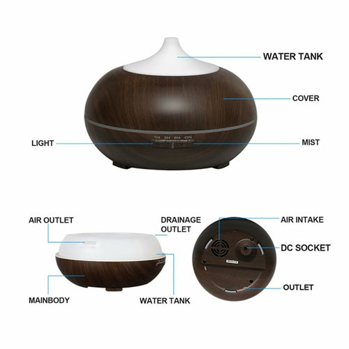 Essential Oil Diffuser Humidifier – Natural Oak Wood Design