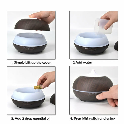 Essential Oil Diffuser Humidifier – Natural Oak Wood Design
