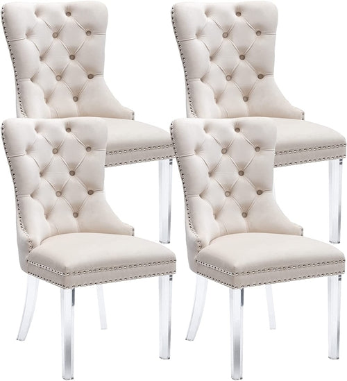 Velvet Tufted Dining Chairs Set of 4 with Acrylic Legs