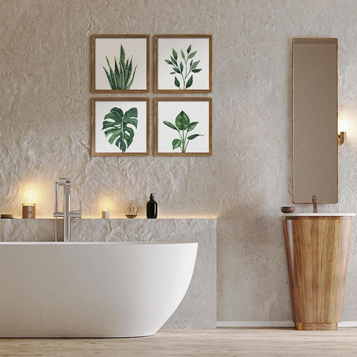 Stampe incorniciate per bagno con piante botaniche verdi – Set da 3