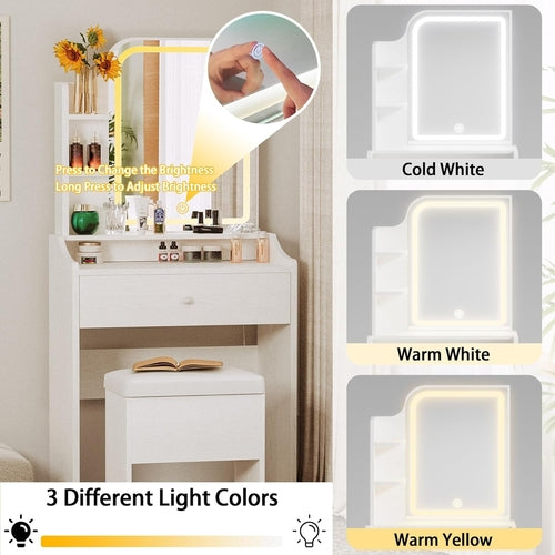 White Vanity Set with Lighted Mirror – Modern Makeup Desk