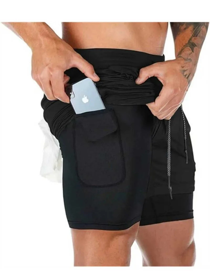 Men's 2-in-1 Running Shorts - Quick-Dry Athletic Shorts with Phone Pocket