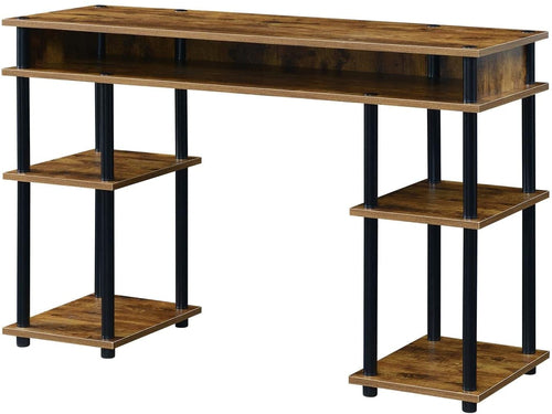 Student Desk with Shelves – Barnwood & Black No-Tools Assembly