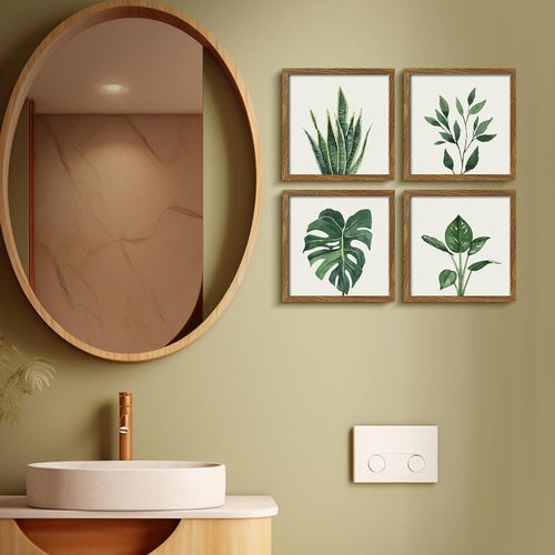 Stampe incorniciate per bagno con piante botaniche verdi – Set da 3