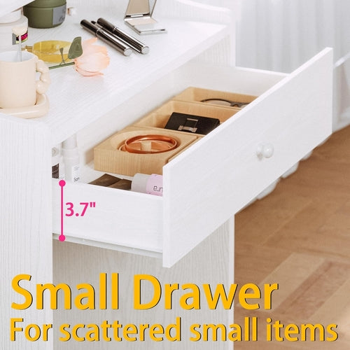 White Vanity Set with Lighted Mirror – Modern Makeup Desk