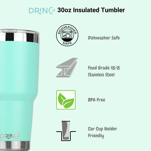 DRINCO® 30oz Insulated Tumbler – Spill-Proof Lid with 2 Straws (Teal)