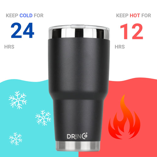 DRINCO® 30oz Insulated Tumbler – Spill-Proof Lid with 2 Straws (Black)