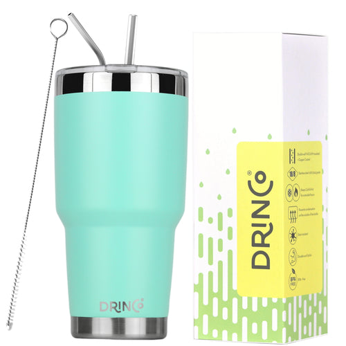 DRINCO® 30oz Insulated Tumbler – Spill-Proof Lid with 2 Straws (Teal)