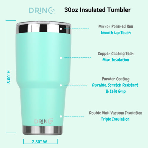 DRINCO® 30oz Insulated Tumbler – Spill-Proof Lid with 2 Straws (Teal)