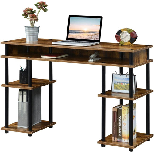 Student Desk with Shelves – Barnwood & Black No-Tools Assembly