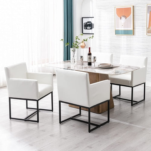 Set of 4 White Upholstered Armchairs – Modern Dining Chairs