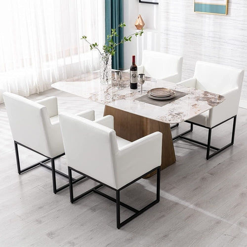 Set of 4 White Upholstered Armchairs – Modern Dining Chairs
