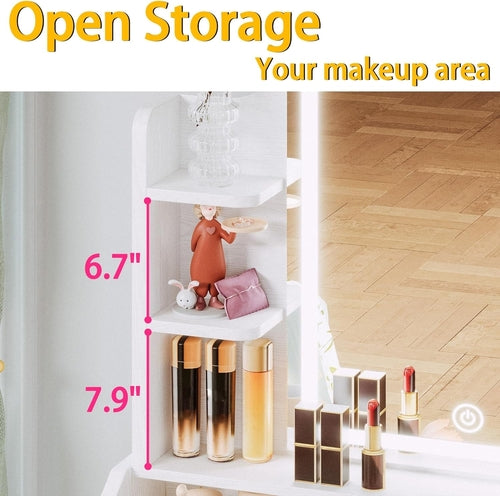 White Vanity Set with Lighted Mirror – Modern Makeup Desk