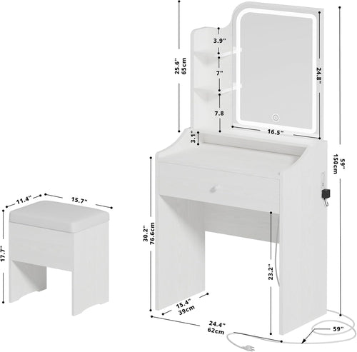 White Vanity Set with Lighted Mirror – Modern Makeup Desk