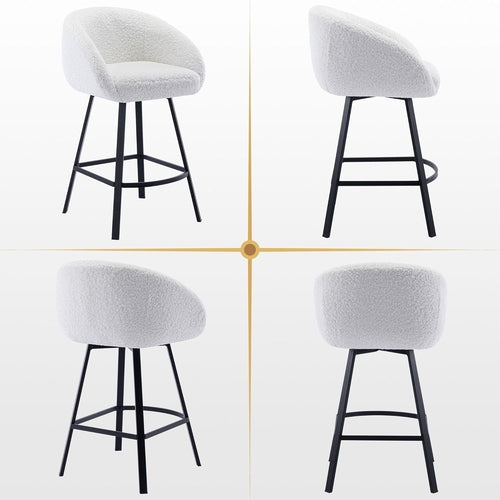 26" Swivel Counter Stool – White Sherpa Upholstered Bar Stool